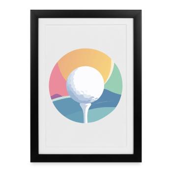 Balle de golf dans un motif discret de golf coloré coloré - Affiche encadrée (27 × 37 cm) - noir - Devant