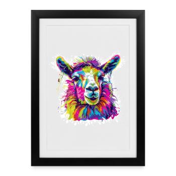Llama Neon Pop Art - Framed poster (27 × 37 cm) - black - Front