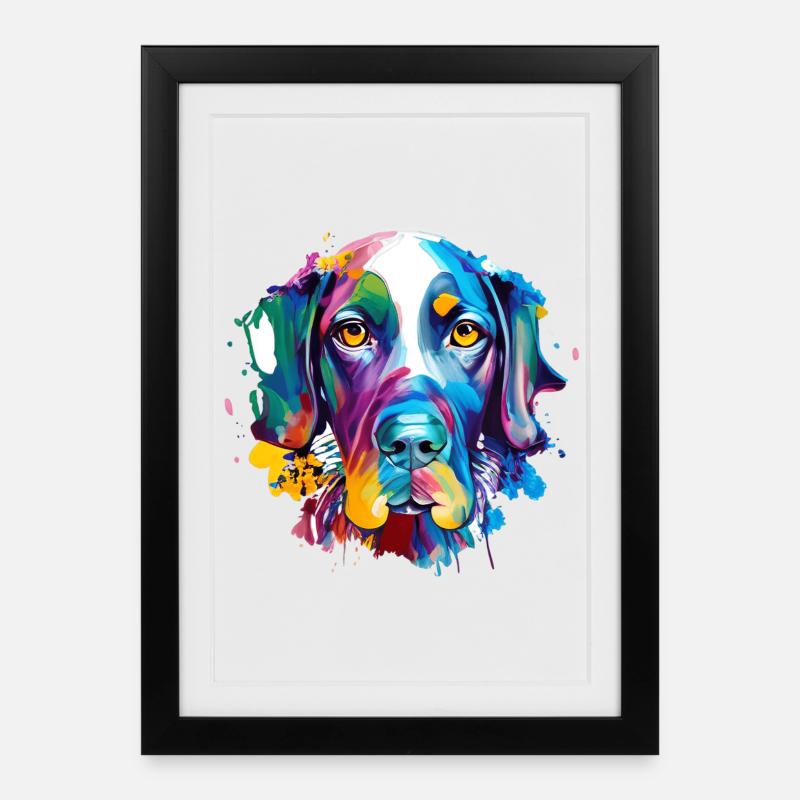 Deutscher Kurzhaar-Pointer GSP Farbenfrohe Hundekunst - Gerahmtes Poster (27 × 37 cm) - Schwarz
