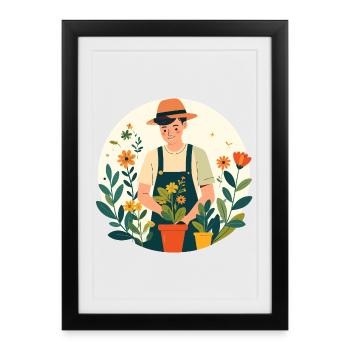 Gartenfreund Gärtner Gartenarbeit Blumen Motiv - Gerahmtes Poster (27 × 37 cm) - Schwarz - Vorne