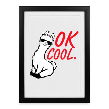 OK Lunettes de soleil Lama cool assises Drôle coquin - Affiche encadrée (27 × 37 cm) - noir - Devant