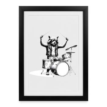 Rocker Raccoon Metal Heavy Metal Hardrock Design - Framed poster (27 × 37 cm) - black - Front