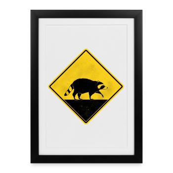 Raton laveur panneau de signalisation jaune - Affiche encadrée (27 × 37 cm) - noir - Devant