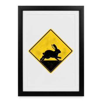 Lapin panneau de signalisation jaune - Affiche encadrée (27 × 37 cm) - noir - Devant