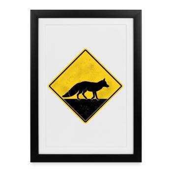 Renard panneau de signalisation jaune - Affiche encadrée (27 × 37 cm) - noir - Devant