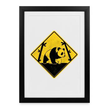 Panda panneau de signalisation jaune - Affiche encadrée (27 × 37 cm) - noir - Devant