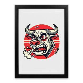 Angry Bull Retro Logo - Framed poster (27 × 37 cm) - black - Front