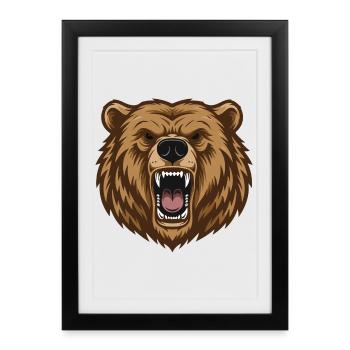 Grizzly_Head_Ours_Rugissant_Portrait - Framed poster (27 × 37 cm) - black - Front