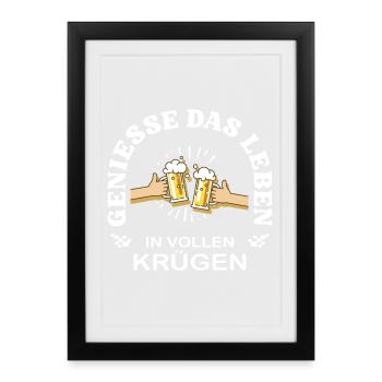 Enjoy life in full mugs – beer saying - Framed poster (27 × 37 cm) - black - Front