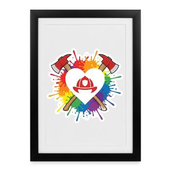 Firefighter Heart Rainbow Pride Love Axe - Framed poster (27 × 37 cm) - black - Front