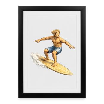 Surfer on wave in summer - Framed poster (27 × 37 cm) - black - Front