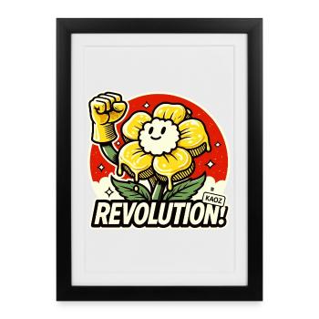 Lettres fleur avec poing et révolution - Affiche encadrée (27 × 37 cm) - noir - Devant