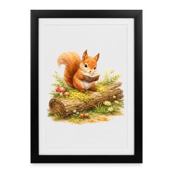 Squirrel Reading Book Illustration - Framed poster (27 × 37 cm) - black - Front
