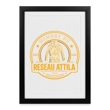 Membre du réseau Attila - humour film culte - Affiche encadrée (27 × 37 cm) - noir - Devant