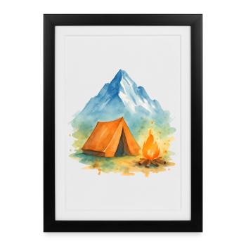 Montagne du Feu de camp Watercolor - Affiche encadrée (27 × 37 cm) - noir - Devant