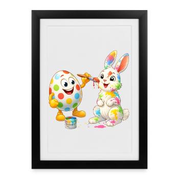 Œuf de Pâques drôle peint Joyeux lapin de Pâques - Affiche encadrée (27 × 37 cm) - noir - Devant