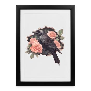 Raven with roses - Framed poster (27 × 37 cm) - black - Front