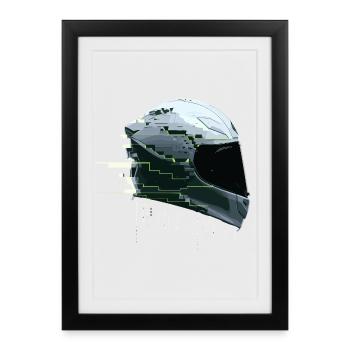 Cyber Moto Casque Glitch Racing Future Gamer - Affiche encadrée (27 × 37 cm) - noir - Devant