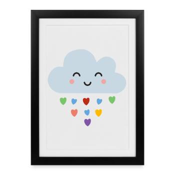 Cute Cloud Rainbow Hearts Kawaii Happy Mood Design - Framed poster (27 × 37 cm) - black - Front