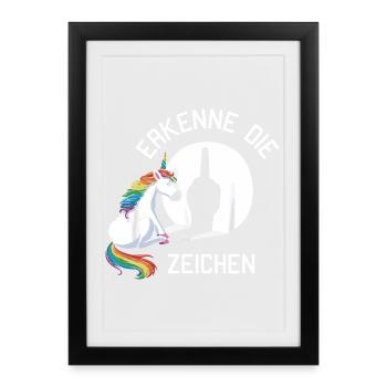 erkenne die Zeischen lustiges Einhorn - Gerahmtes Poster (27 × 37 cm) - Schwarz - Vorne
