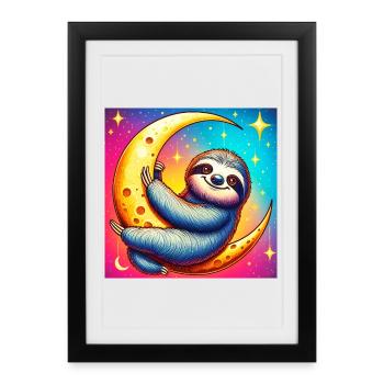 La paresse dort sur la Lune - Affiche encadrée (27 × 37 cm) - noir - Devant