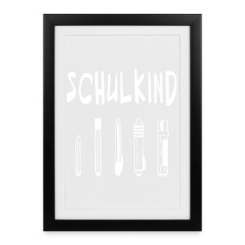 Schulkind Einschulung Stifte - Gerahmtes Poster (27 × 37 cm) - Schwarz - Vorne