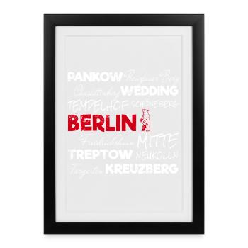 Berlin Retro Stadt und Bär Vintage Urlaub Souvenir - Gerahmtes Poster (27 × 37 cm) - Schwarz - Vorne