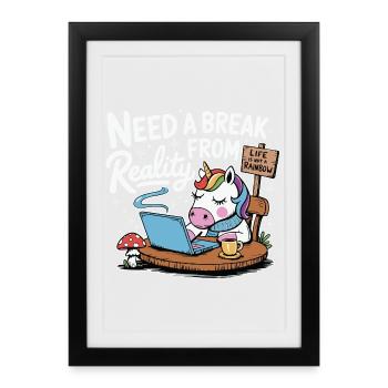 Ordinateur portable licorne pause au bureau Ordinateur drôle - Affiche encadrée (27 × 37 cm) - noir - Devant