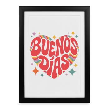 Groovy Buenos Dias Retro Heart - Framed poster (27 × 37 cm) - black - Front