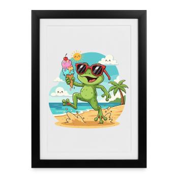 Frosch am Strand mit Eis - Framed poster (27 × 37 cm) - black - Front