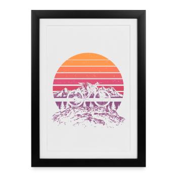Vélo VTT rétro alpin Sunset Trail Bike - Affiche encadrée (27 × 37 cm) - noir - Devant