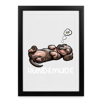 Hundemüde Rauhaardackel Dackel Dackelbesitzer  - Gerahmtes Poster (27 × 37 cm) - Schwarz - Vorne