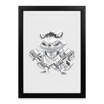 Trash Panda Gains Funny Raccoon Bodybuilder - Framed poster (27 × 37 cm) - black - Front