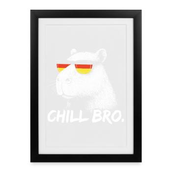 CHILL BRO – Lustiges Capybara mit Sonnenbrille - Gerahmtes Poster (27 × 37 cm) - Schwarz - Vorne