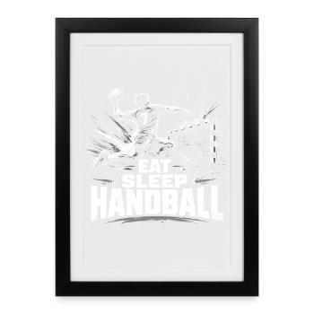 Motif Handball Mange, Dors Répéter - Affiche encadrée (27 × 37 cm) - noir - Devant