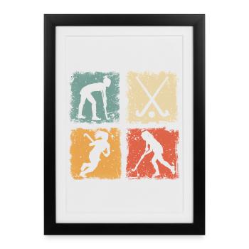 Visuel rétro de hockey sur gazon pour femmes et filles - Affiche encadrée (27 × 37 cm) - noir - Devant