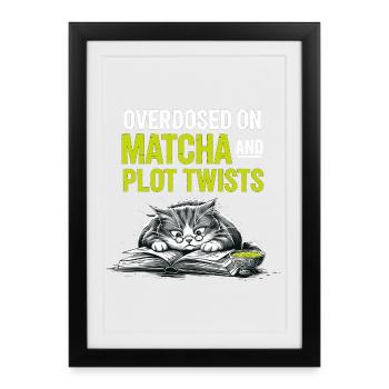 Motif de chat pour rats de bibliothèque Cadeau matcha - Affiche encadrée (27 × 37 cm) - noir - Devant