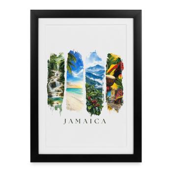 Voyage de vacances en Jamaïque – Reggae caribéen & culture - Affiche encadrée (27 × 37 cm) - noir - Devant