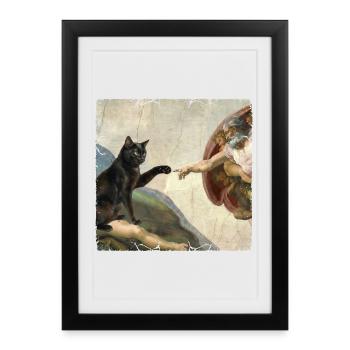 Chat gifle la main de Dieu Mème des chats drôles - Affiche encadrée (27 × 37 cm) - noir - Devant