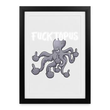 Fucktopuss – Cheeky Octopus Cartoon - Framed poster (27 × 37 cm) - black - Front