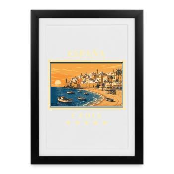 Spanien Cádiz Vintage Reisemarke - Gerahmtes Poster (27 × 37 cm) - Schwarz - Vorne