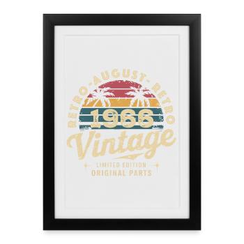 Août 1966 Anniversaire Vintage Rétro Palmiers - Affiche encadrée (27 × 37 cm) - noir - Devant