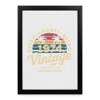 Vintage Août 1974 Anniversaire Août 1974 Montagne - Affiche encadrée (27 × 37 cm) - noir - Devant