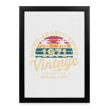 Vintage Août 1971 Anniversaire Août 1971 Montagne - Affiche encadrée (27 × 37 cm) - noir - Devant