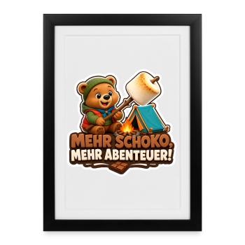 Camping Bär mit Schoko Abenteuer am Lagerfeuer - Gerahmtes Poster (27 × 37 cm) - Schwarz - Vorne