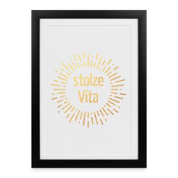 Sonne Dolce Vita Gold Lifestyle Print Bürohumor - Gerahmtes Poster (27 × 37 cm) - Schwarz - Vorne