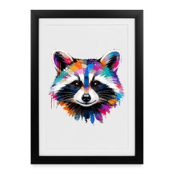 Colorful raccoon with splashes of paint - Framed poster (27 × 37 cm) - black - Front