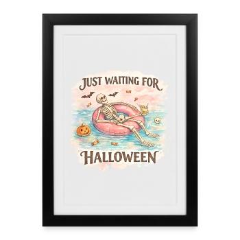 Attendant l’anticipation du squelette d’Halloween - Affiche encadrée (27 × 37 cm) - noir - Devant
