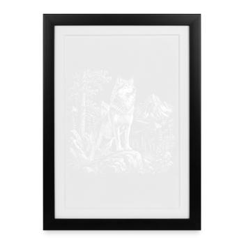Loup fier dans un paysage montagneux sauvage - Affiche encadrée (27 × 37 cm) - noir - Devant