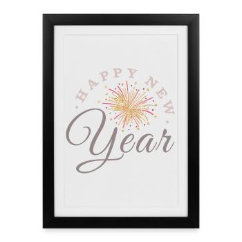 Bonne Année Feux d’artifice Réveillon du Nouvel An Réveillon du Nouvel An - Affiche encadrée (27 × 37 cm) - noir - Devant